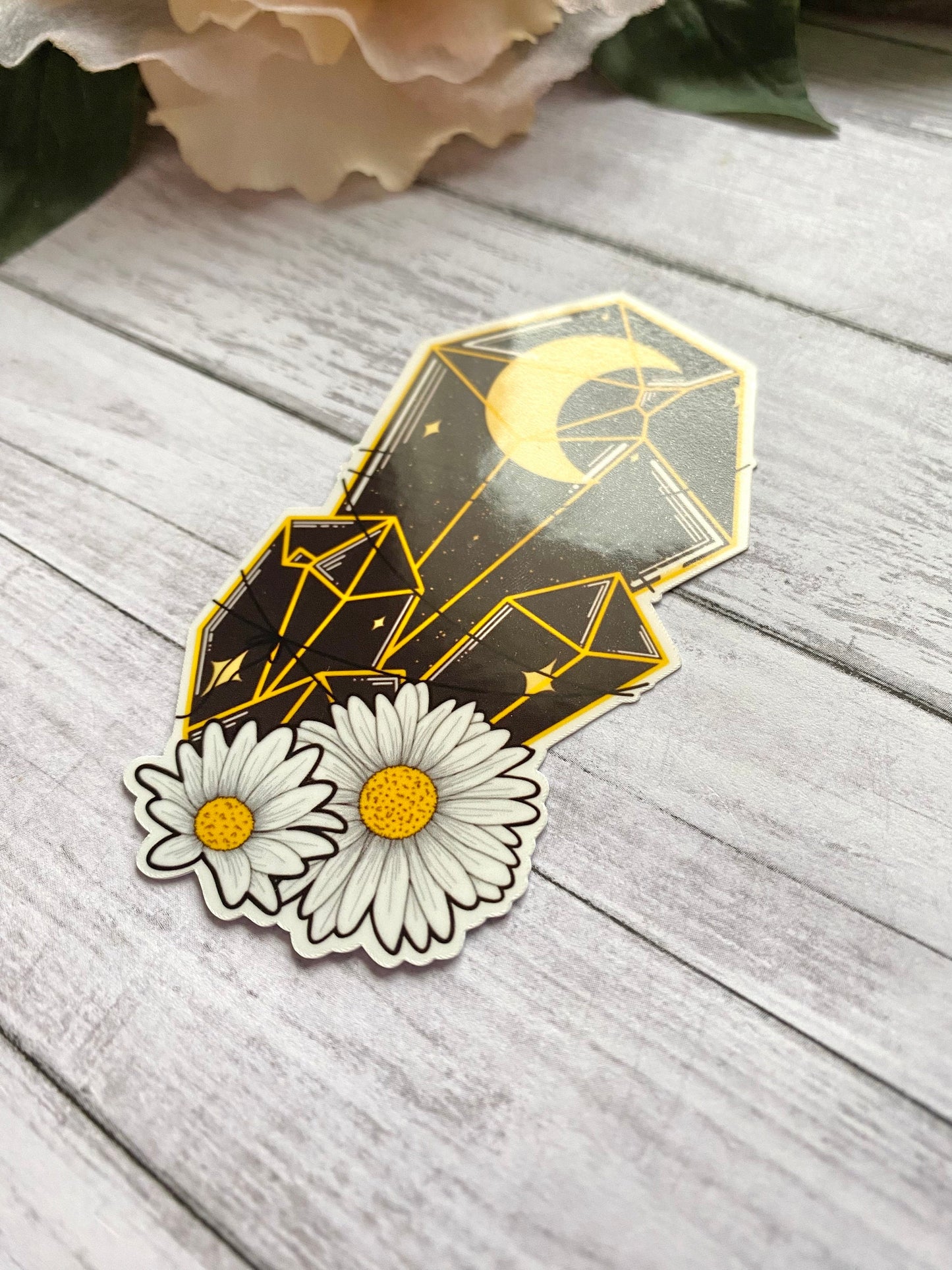 Black crystal sticker for notebook, witchy birthday gift for women, daisy decal for water bottle, Valentines day gift for her, small gift