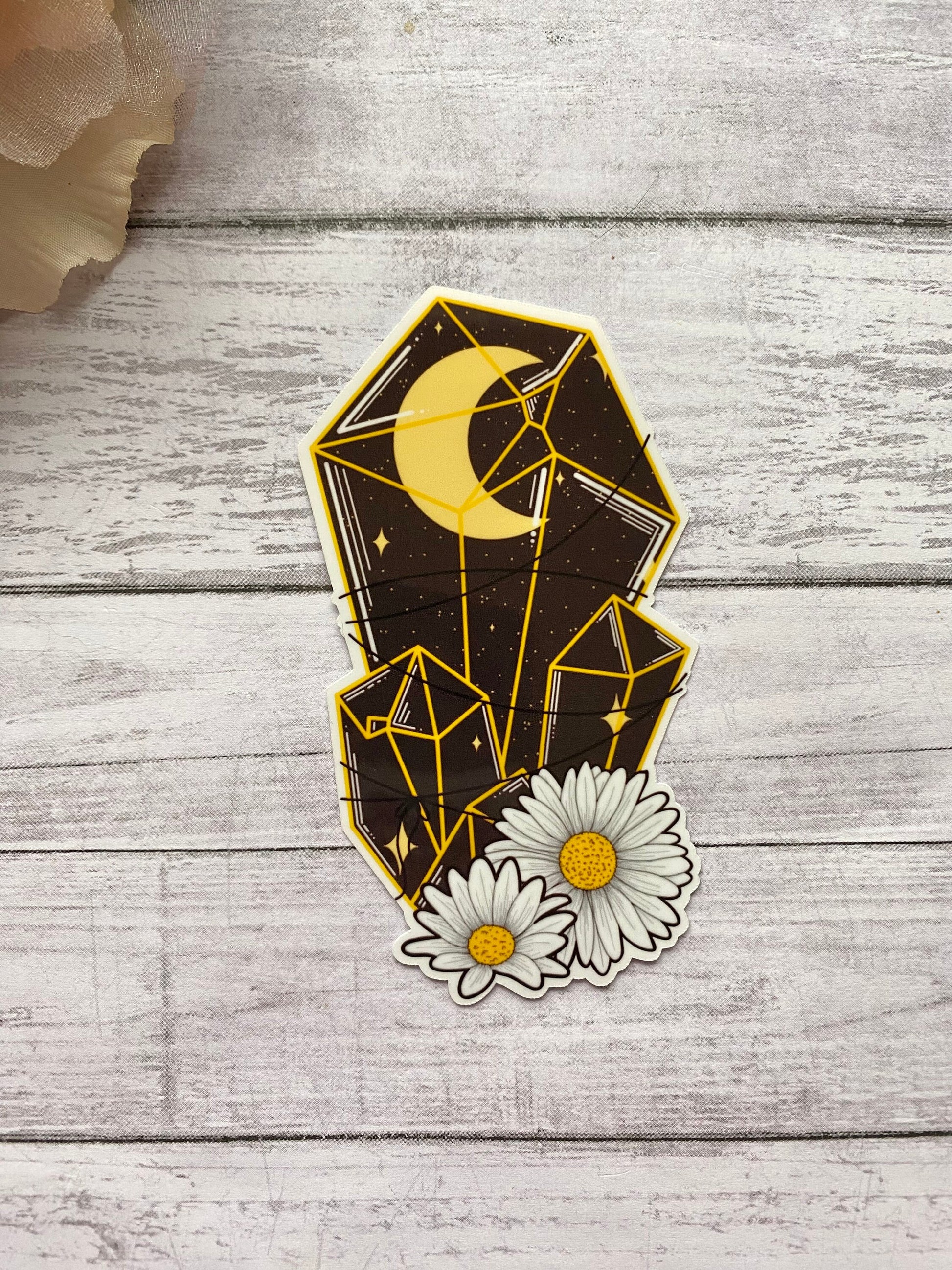 Black crystal sticker for notebook, witchy birthday gift for women, daisy decal for water bottle, Valentines day gift for her, small gift
