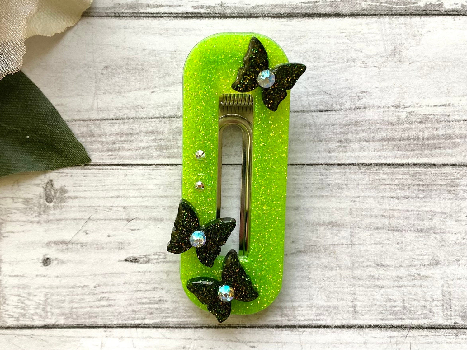Green butterfly hair clip, grunge fairycore vibes, crystal butterfly barrette for women, y2k accessories for teens, punk rock aesthetic
