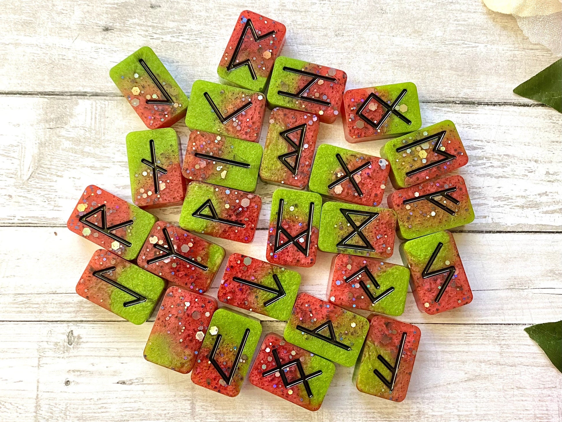 elder futhark rune stones, watermelon vibes, runes sets, tarot stuff, witchy gift for bff, nordic runes stone set, divination for witches