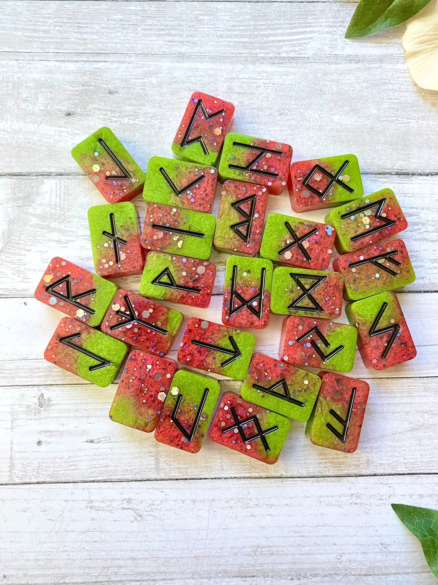 elder futhark rune stones, watermelon vibes, runes sets, tarot stuff, witchy gift for bff, nordic runes stone set, divination for witches