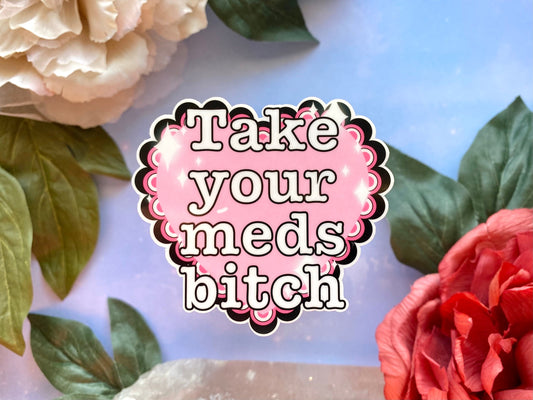 Take your meds bitch vinyl sticker, ADHD sticker, medication reminder, sarcastic decals, rude sticker, kawaii sticker, executive dysfunction