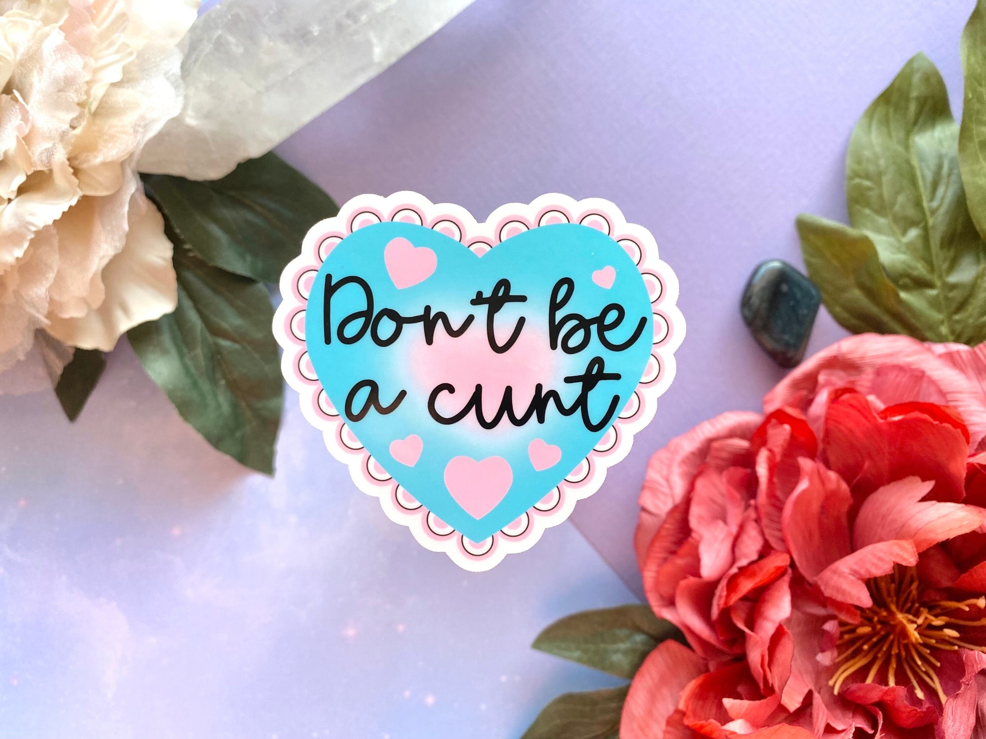 Pink and Blue Don’t be a cunt heart vinyl sticker, sarcastic sticker for car, kawaii stickers for planner, heart decals for tumblers