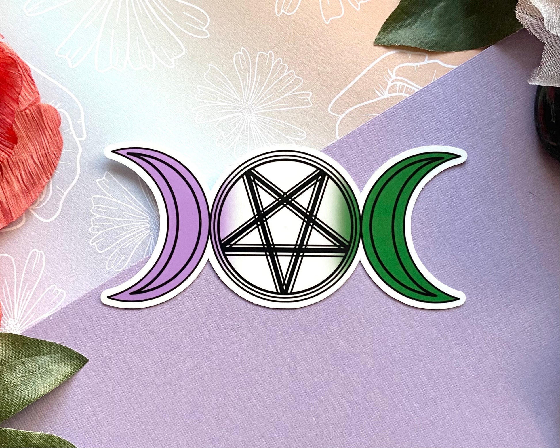 Genderqueer triple moon goddess vinyl sticker, indoor/outdoor vinyl decal, occult sticker, pride sticker, LGBTQ decal