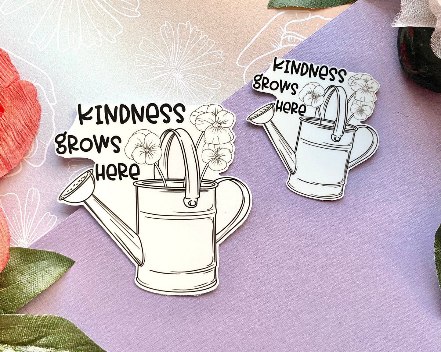 Kindness grows here flower sticker, inspirational stickers, motivational decals, cute flower stickers, e-reader sticker, watering can decal