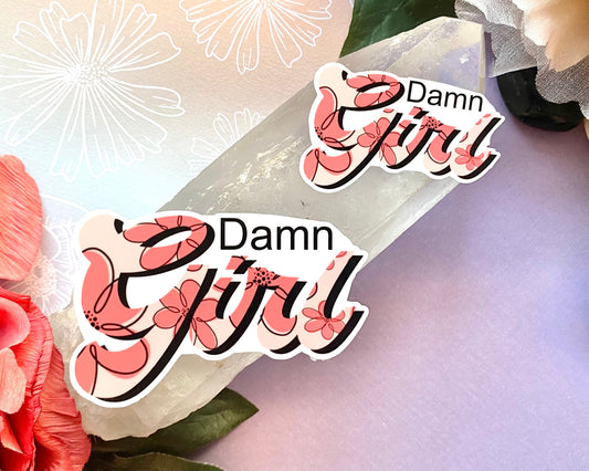 Damn girl flower sticker, inspirational stickers, motivational decals, cute flower stickers, e-reader sticker, watering can decal for laptop