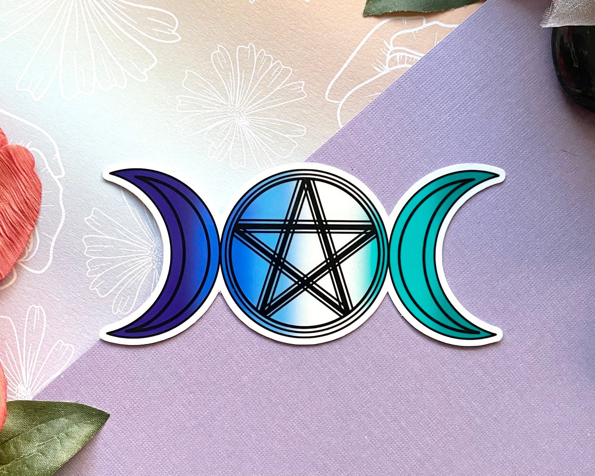Gay men triple moon goddess vinyl sticker, indoor/outdoor vinyl decal, occult sticker, pride sticker, LGBTQ decal
