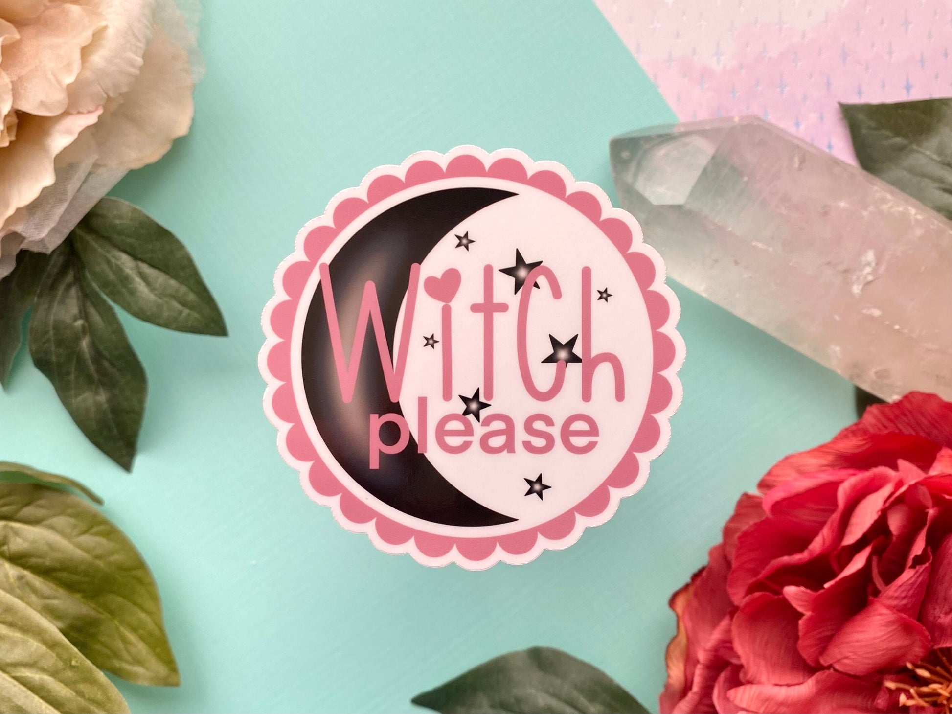 Witch please vinyl sticker, funny decal for laptop, kindle sticker, witchy moon sticker, sarcastic sassy stickers, adult stickers