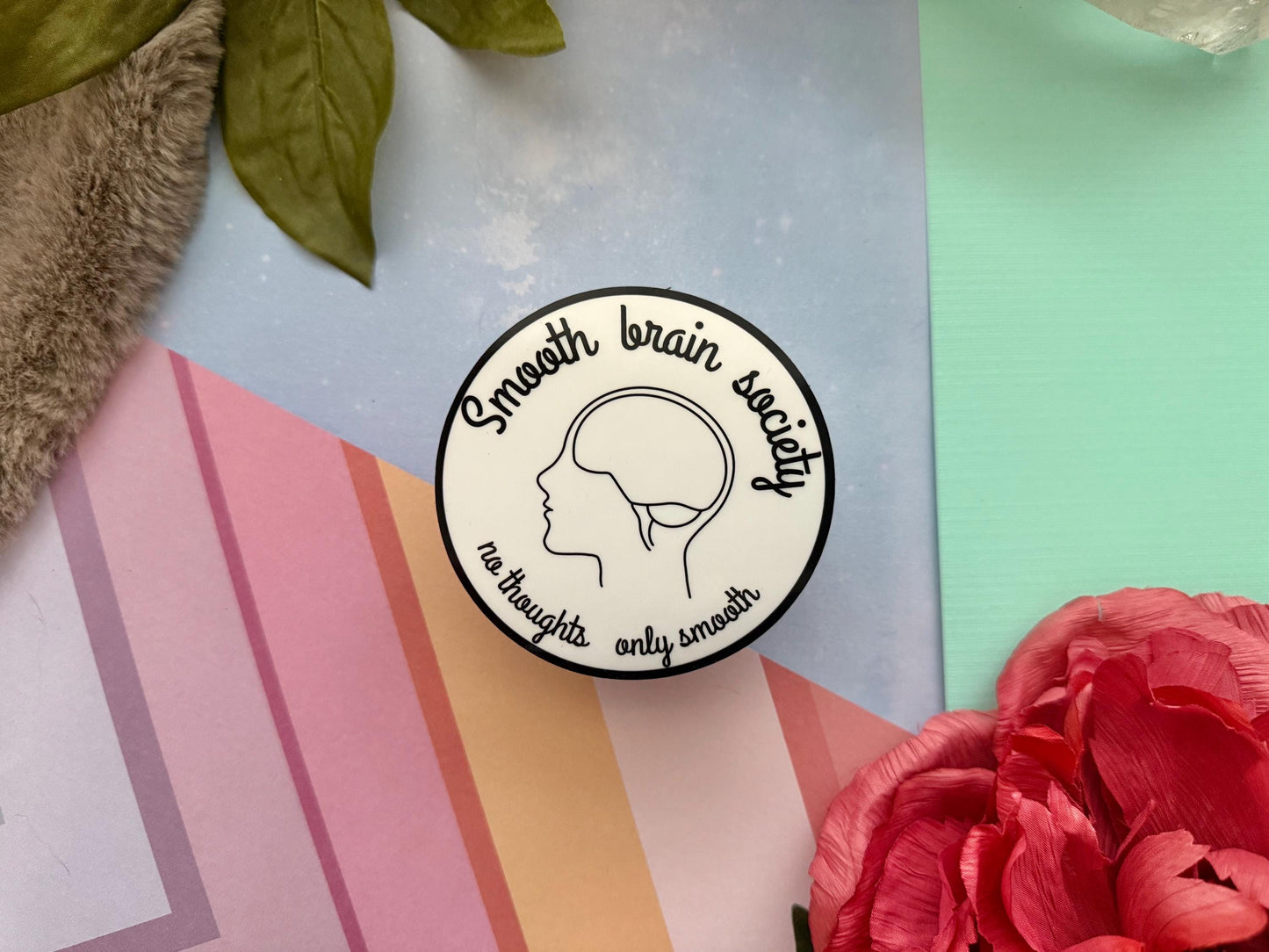 Smooth brain society vinyl sticker, funny decal for laptop, kindle sticker, sarcastic sassy stickers, adult stickers, no thoughts sticker