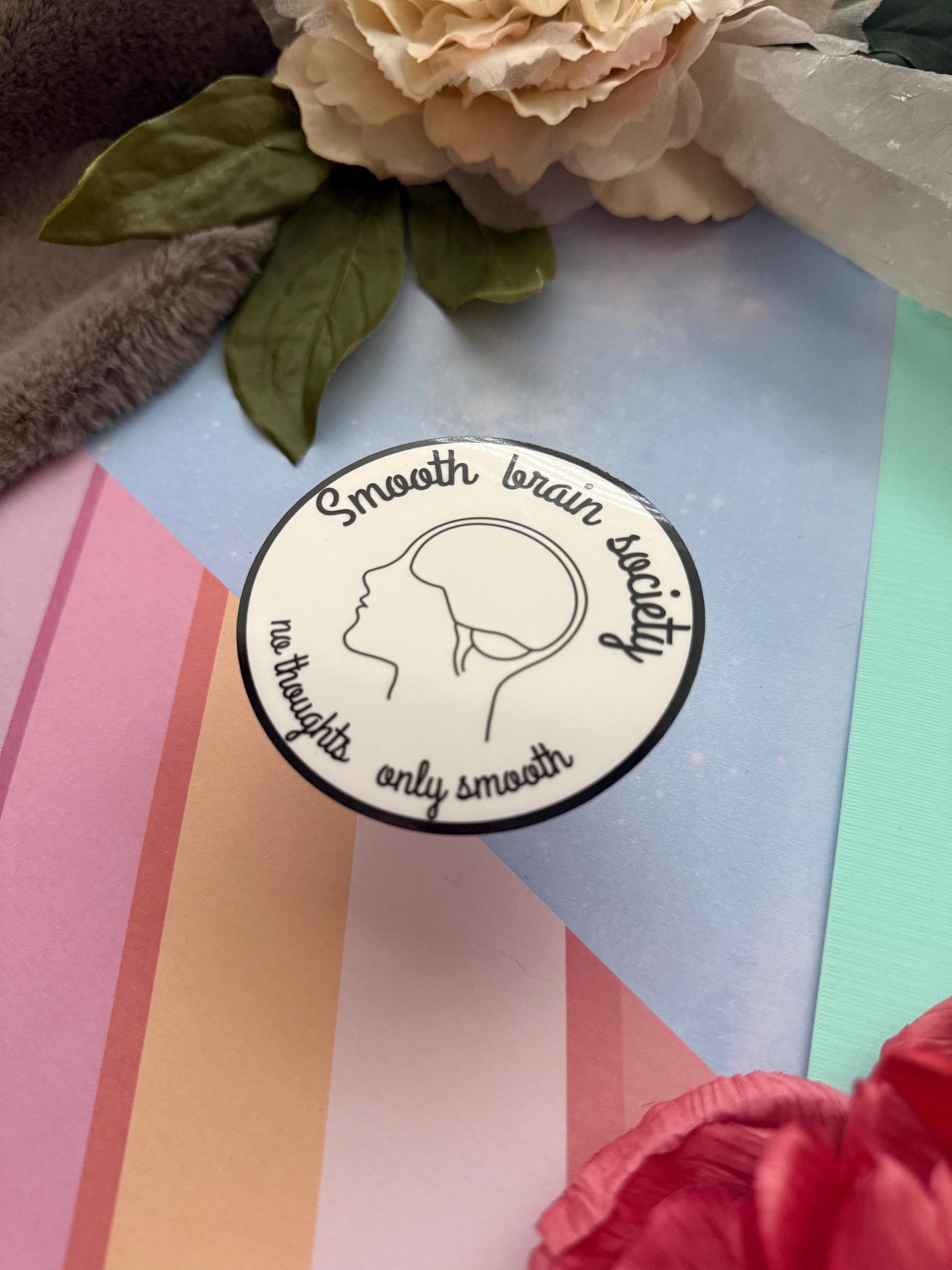 Smooth brain society vinyl sticker, funny decal for laptop, kindle sticker, sarcastic sassy stickers, adult stickers, no thoughts sticker